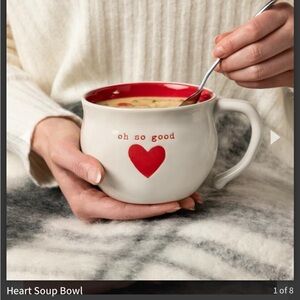 Oh so good red heart with white stoneware soup bowl with handle Valentine’s 16oz